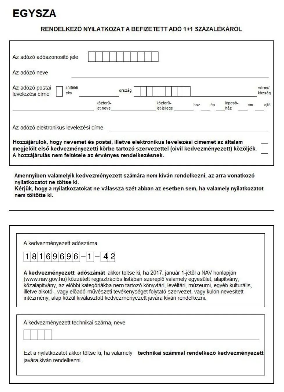 Adó 1% rendelkező nyilatkozat